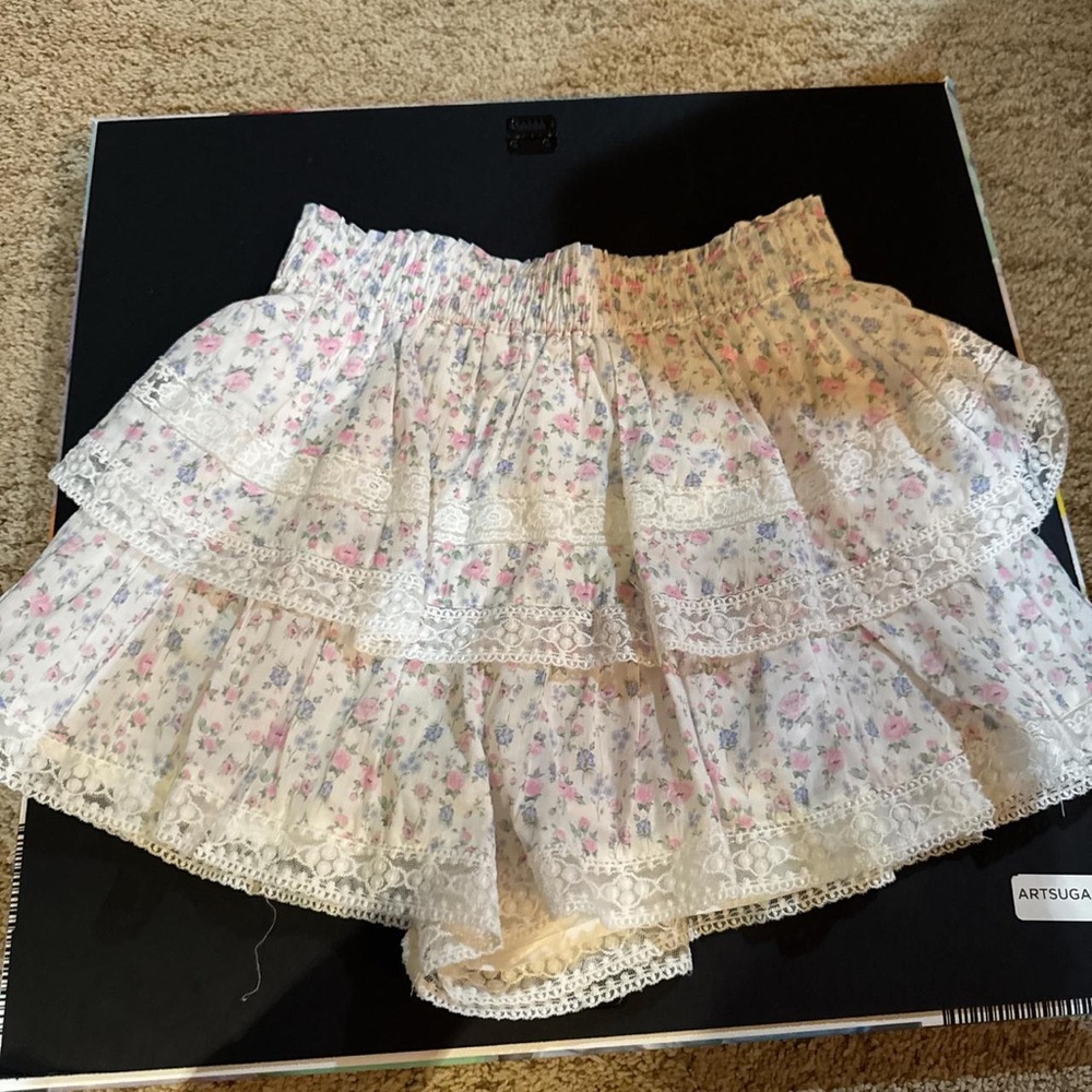 Altar'd State Pink and Cream Floral Lace Skirt